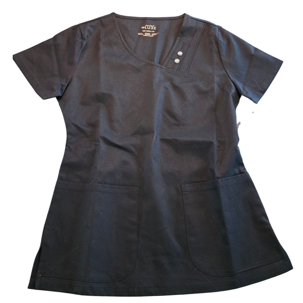 Cherokee Luxe Womens Scrub Top Black Mock Wrap V-Neck XXS New With‎ Tags